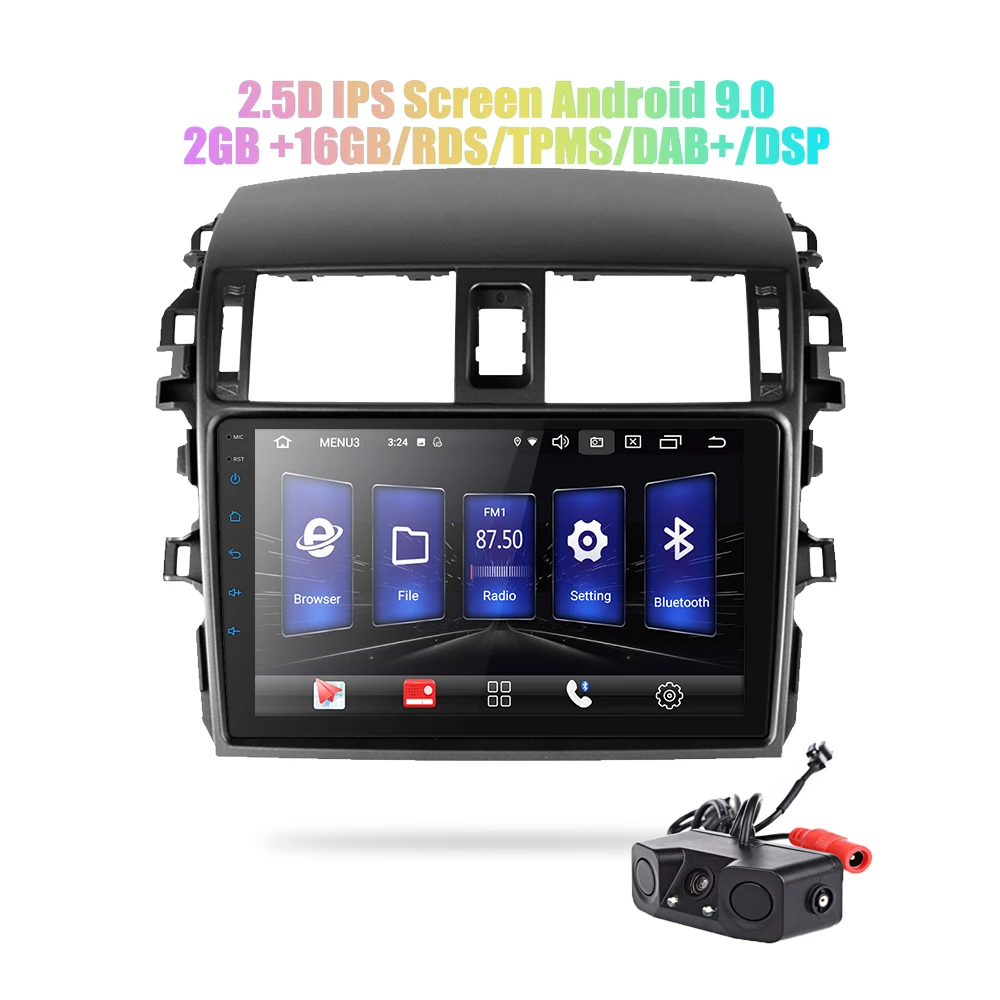 9' Android 9,0 2 din android автомобильное компактное минирадио 2.5D ips экран gps навигация wifi для Toyota Corolla MP5 плеер Передняя и задняя камера