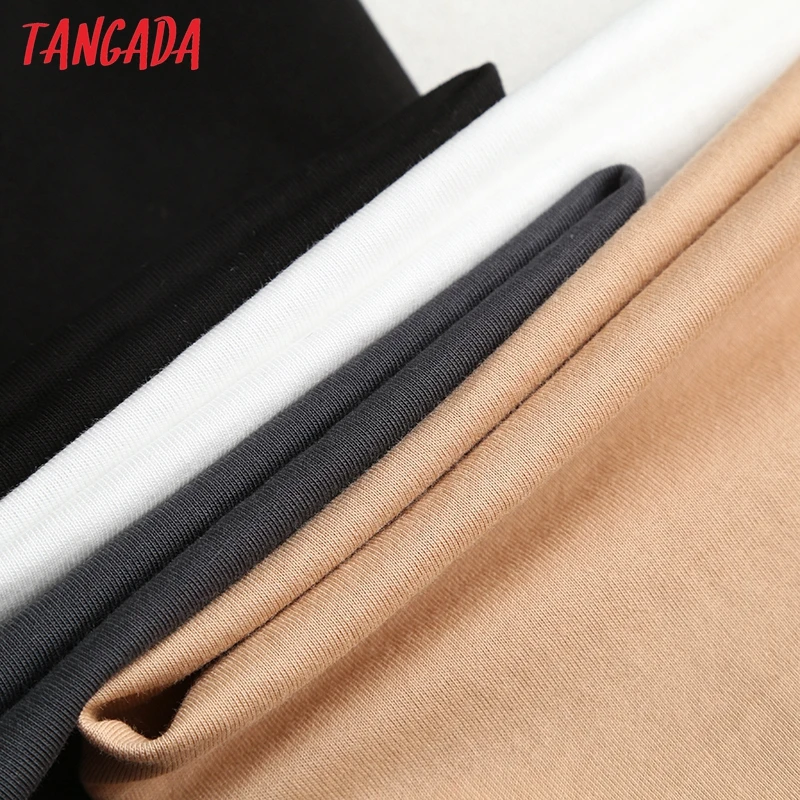 Tangada 2021 women khaki basic cotton T shirt short sleeve O neck tees ladies casual tee shirt street wear top 6D5