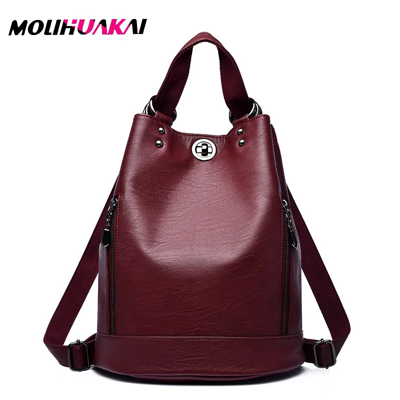 Female Backpacks Solid Women School Backpack Mochilas Women Leather Backpacks High Quality Ladies Bagpack Vintage Sac A Dos