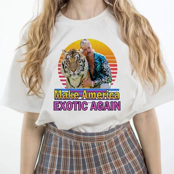 

New Summer The Tiger King Make America Exotic Again Joe Exotic Aesthetic Artwork Harajuku White T Shirt Women Clothes Top tee