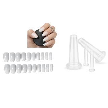 

500Pcs Acrylic False Nail Tips, 10 Sizes,White & 4x Natural Silicone Facial Cupping