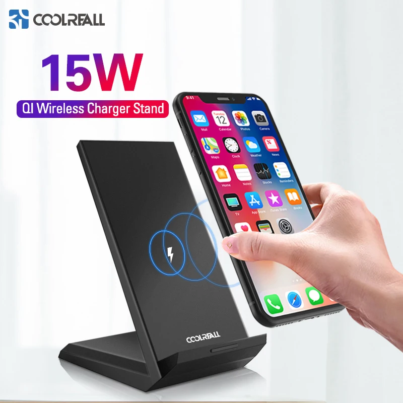 

Coolreall Qi Wireless Charger Stand for iPhone X XS 8 XR Samsung S9 S10 S8 S10E 15W Fast Wireless Charging Station Phone Charger