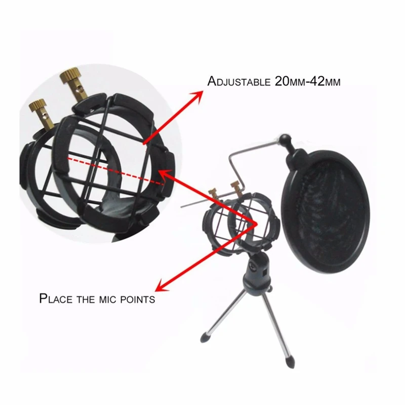 Microphone Tripod Mic Shock Mount Stand Desktop Bracket Holder with Filter