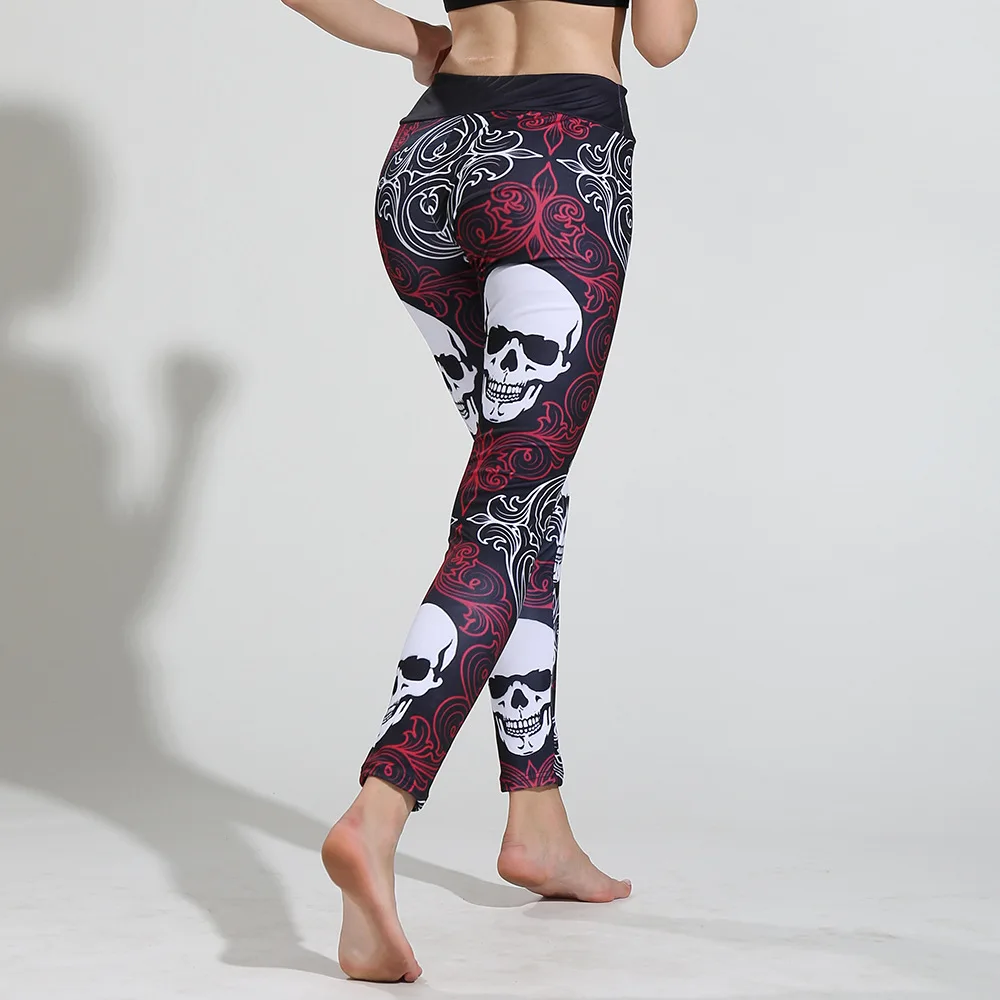 Импортные товары, стиль, цифровая печать, Хэллоуин, Череп, спортивны фитнес штаны, ягодицы, лифтинг, высокая талия, база, штаны для йоги для женщин