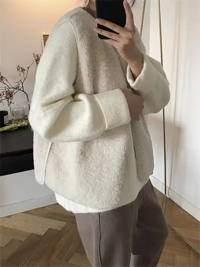 Faux fur winter coat faux lamb vest vintage elegant jacket women warm plus size loose jackets harajuku coats softable new vest - Цвет: white