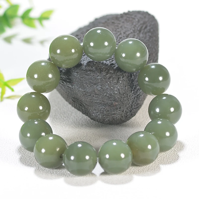 Hetian Jade старый материал ямы ручной струны, сочетающиеся с зеленым и белым шар из нефрита браслет передачи мужской большой ручной одежды