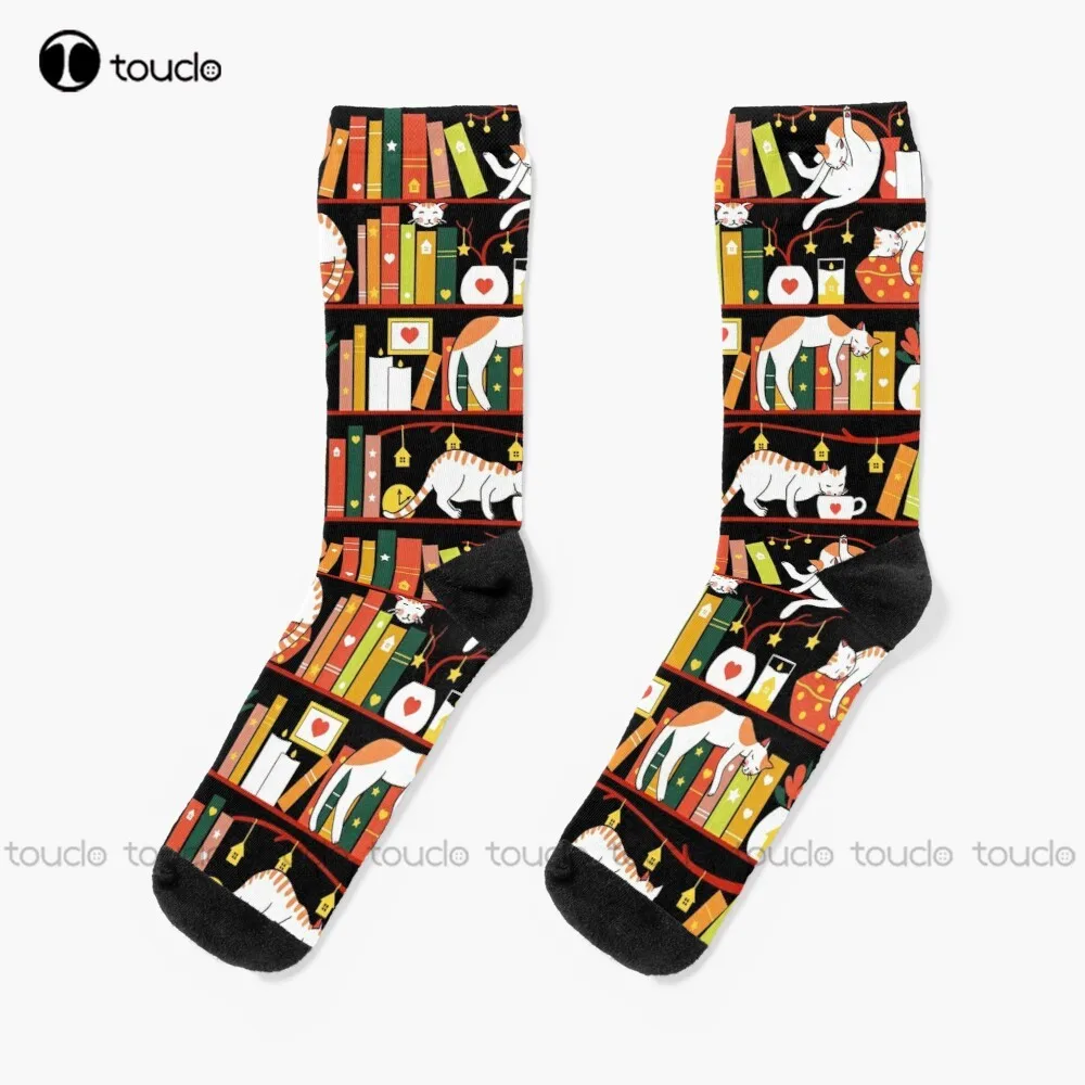 

New Library Cats - Autumn Colour Version Socks Novelty Socks For Men Personalized Custom Unisex Adult Socks Popularity Gifts