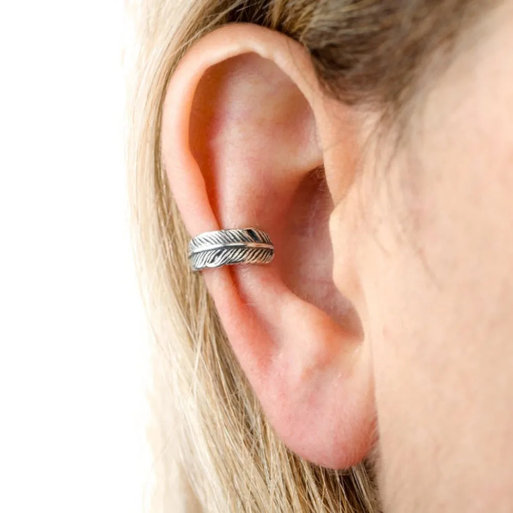 Feather Ear Cuff Earring Sterling Silver Ear Wrap Earrings Boho Jewelry Gift for Her -