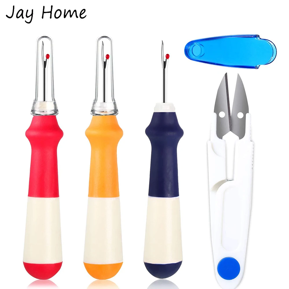 3Pcs Rubber Handle Seam Ripper Handy Stitch Ripper Thread Remover Tool with  Yarn Cutter Scissors for Sewing Crafting Stitching