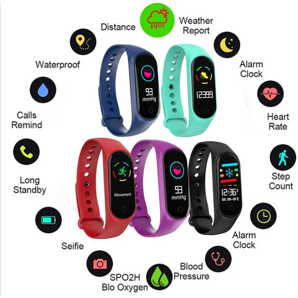 Fashionable Smart Bracelet Bluetooth Smart Watch Waterproof M3S Smartwatch Lightweight Heart Rate Wrist Watch Outdoor