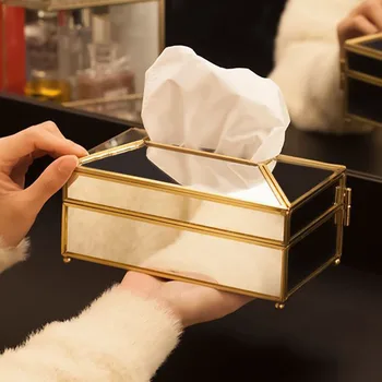 

Mirror Glass Restaurant European Style Bedroom Napkin Storage Holder Kitchen Office Tissue Box Rectangular Waterproof Bathroom