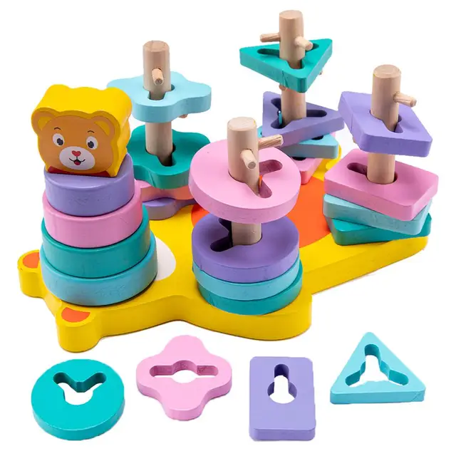 Wooden Puzzles Building Block Montessori Toys Wood Educational Geometric Shapes Recognition Stack Sort Education Puzzle Toy 6