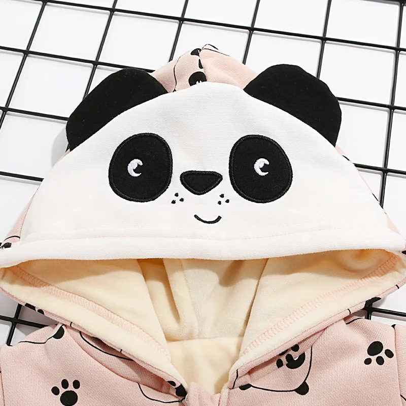 

2019 New Style Baby Onesie Autumn And Winter plus Velvet Warm Romper Cartoon Embroidered Panda Crawling Clothes 0-1-Year-Old Bab