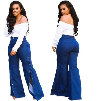 

Women Jeans Casual Slim Stretchy Denim Waist Jeans Oversized Long Flare Pants Light Blue Trousers F853