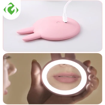 

Lights LED Mini Makeup Mirror Magnify Hand Held Fold Small Portable Micro USB Connect Cable Battery Chargeable Cute Selfie Fill