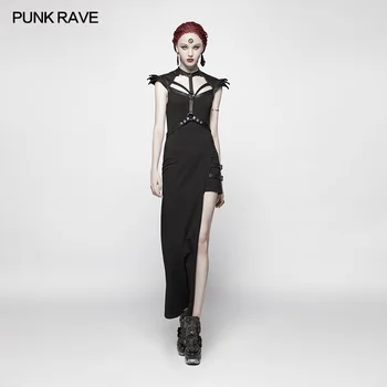 

PUNK RAVE Women Punk Asymmetric Sexy Dress Gothic Black Women Waist Belt Detachable Slim Fit Dress Cotton Bandage Club Dress