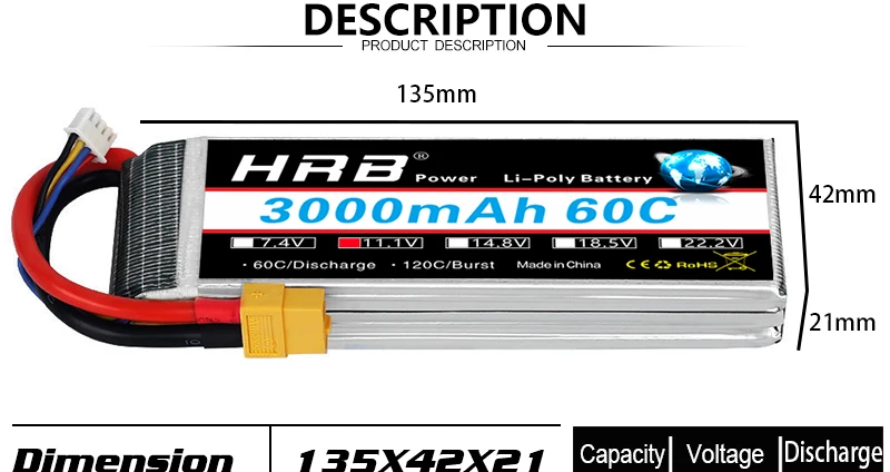 HRB Lipo Battery, PRODUCT DESCRIPTION 135mm HRZ Powe Li-Polv Bat