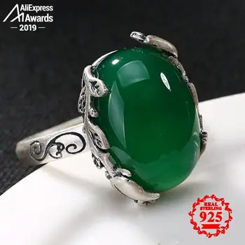 

S925 Fine Antique shop Emerald Rings Bezel Clouds Taste Women Handmade Vintage Natural Chalcedony moldavite peridot