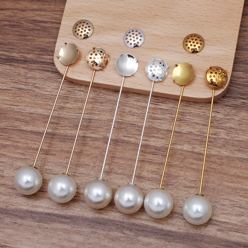 Brooch Lapel Pin with Stopper 12mm Circle Prong Bezel Cabochon Blank Setting Base Shawl Cape Scarf Findings Wedding Hat Pins DIY | Украшения