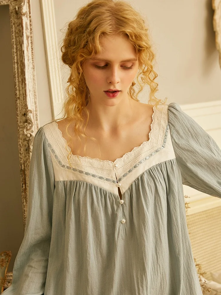 Kopen Hoogwaardige Zachte Katoen Vrouwen Kant Nachtkleding Lente Herfst Prinses Comfortabele Lange Nightgowns Homewear