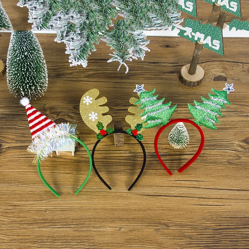 Рождественские обручи с оленьими рогами Снежинка голова пряжки взрослых детей Рождественская елка головные уборы