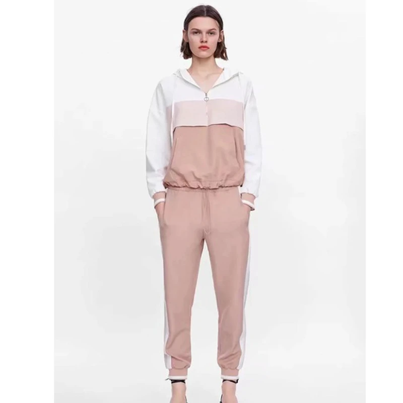 

Tracksuit for Women Outfits Withered Two Piece Set Patchwork Different Color Hooded Jacket Pants Conjuntos 2 Pieces Plus Size