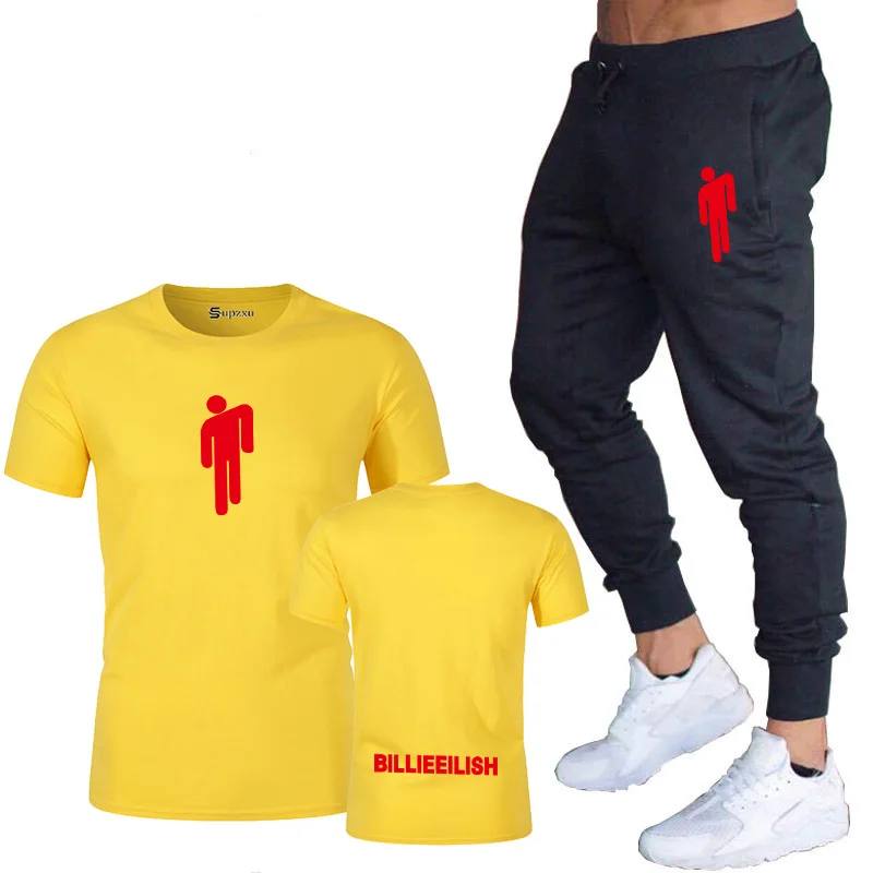 yellow Футболка из хлопка, топ, XS-2XLBillie, с надписью Eilish, для дома, Мужская футболка, штаны,, новая летняя футболка, спортивный комплект - Цвет: yellow