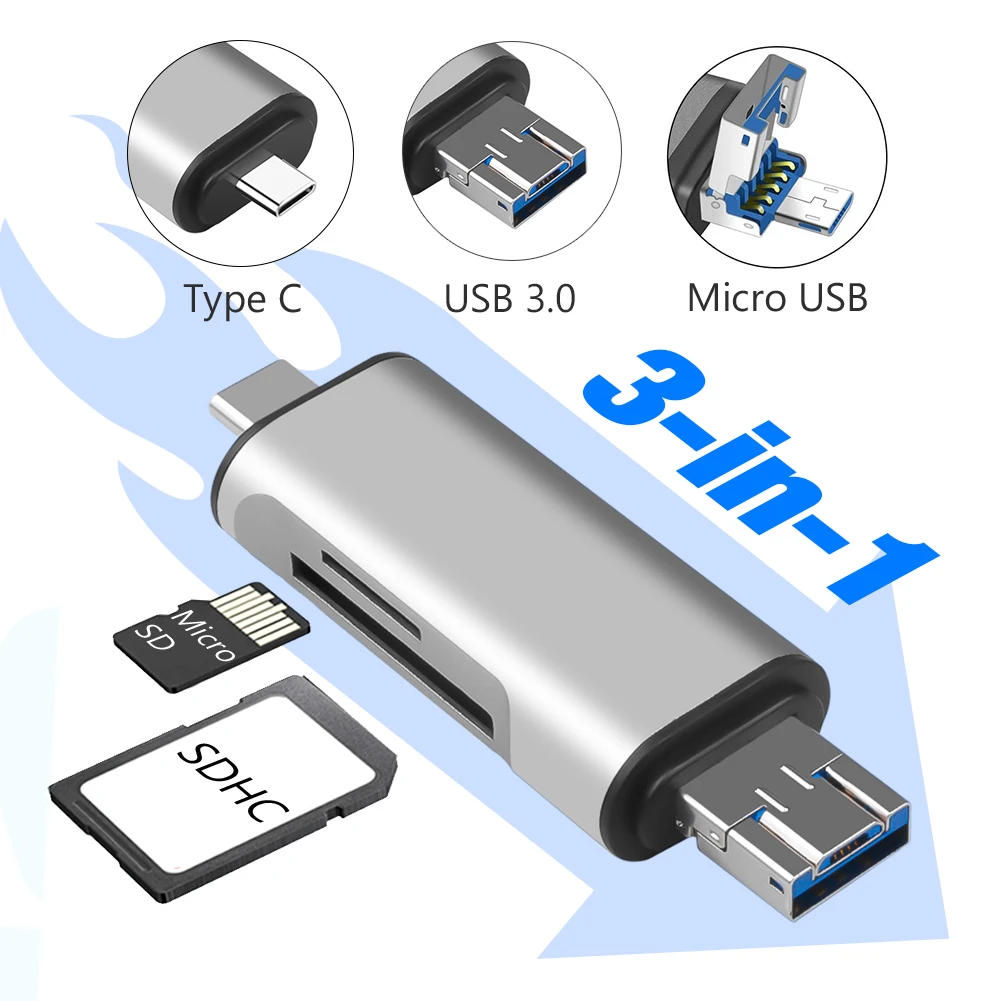 3 In 1 Type C Card Reader Sdhc Sd Tf Microsd Card Reader Micro Usb Otg Adapter For Macbook For Huawei Xiaomi Android Phone Pc Mobile Phone Adapters Converters Aliexpress