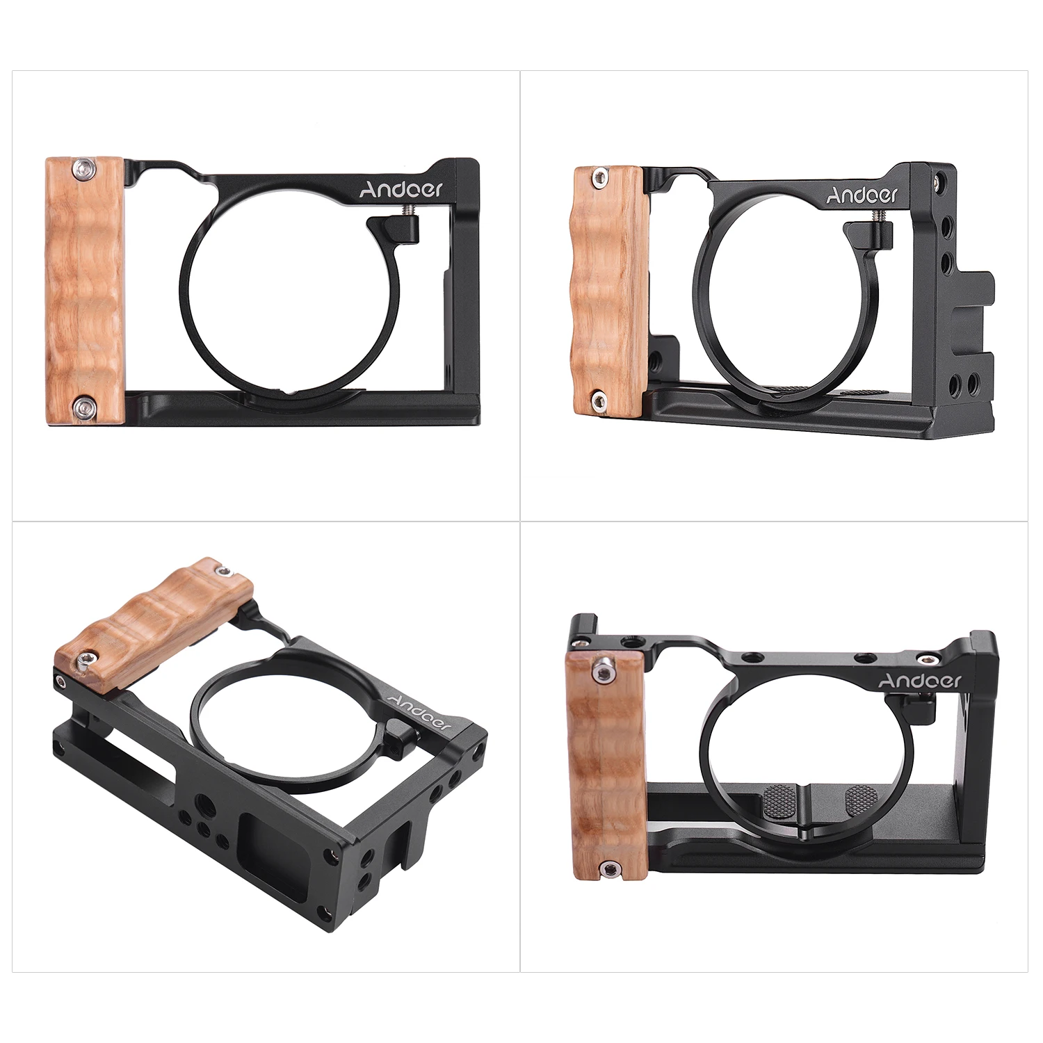 Andoer металлическая алюминиевая клетка для камеры для sony RX100 VI/VII с креплением для холодного башмака 1/4 винта деревянная рукоятка для съемки