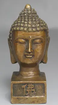 

12CM Chinese Buddhism Temple Bronze Shakyamuni Sakyamuni Buddha Head Bust Statue (C0318)