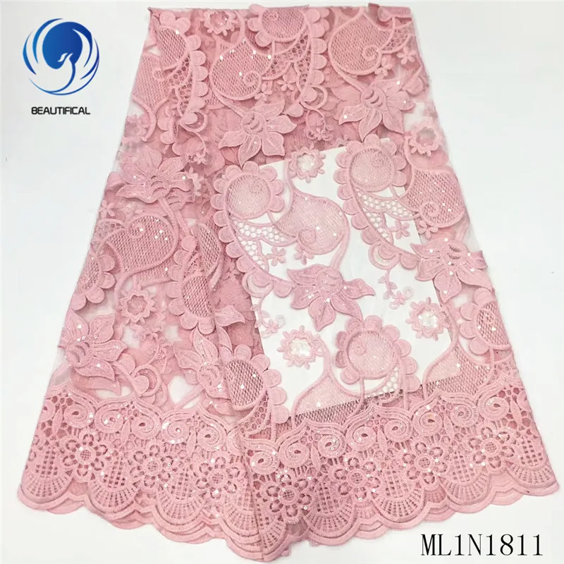 

BEAUTIFICAL African lace fabrics Hot sale nigerian lace embroidery sequins for women 5yards tulle lace fabric ML1N1811