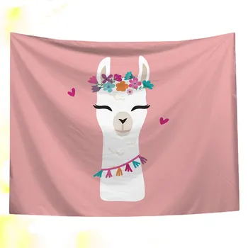 

1pc Creative Tapestry Cartoon Alpaca Printed Carpet Decor Beach Towel Shower Curtain for Home Bathroom (Pink)