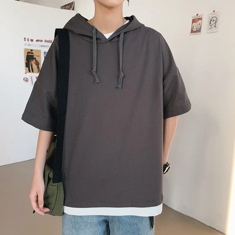

Men's 2020 Summer New Hooded Five-point Sleeve Korean Loose Plus Fat Plus Size Short Sleeve Sweatshirt Workwear