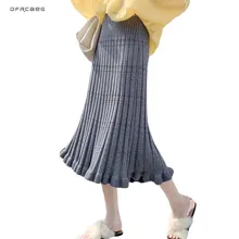 Осень Зима вязаная юбка для женщин Высокая талия Вязание Длинные плиссированные юбки женские элегантные Falda Mujer Saia