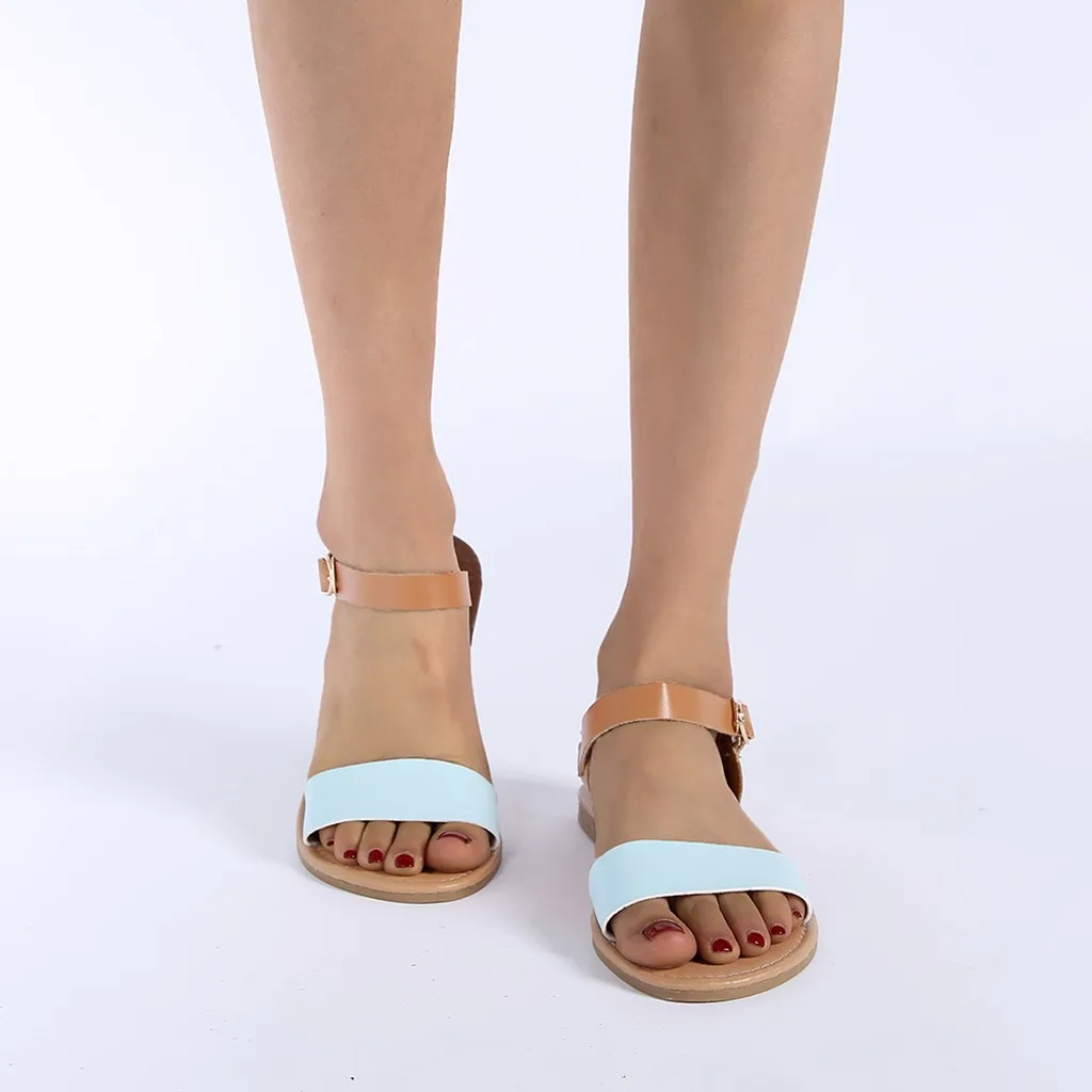 Женские разноцветные босоножки на плоской подошве в римском стиле; повседневная обувь с открытым носком; женские босоножки; Летние повседневные босоножки на плоской подошве; Вьетнамки;# g30