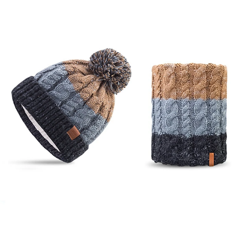 Coffee Hat and Scarf Aonijie Wool Knitted Hat Scarf Thick Winter Warm Cap Adult Kids Outdoor Camping Hiking Skiing M28 M29 - Цвет: Coffee Hat and Scarf