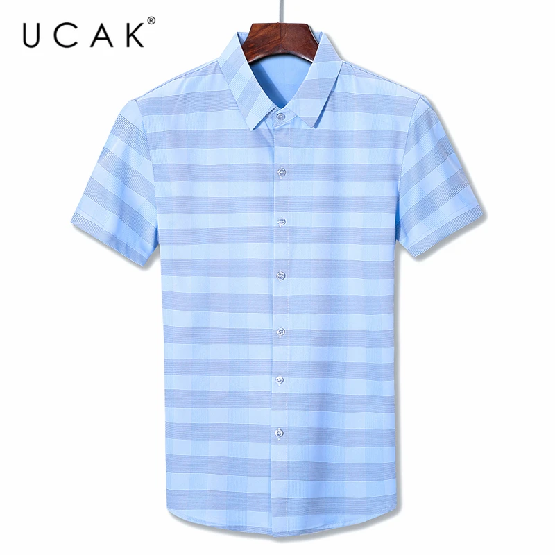 

UCAK Brand 2020 New Summer Arrival Striped Short Sleeve Shirts Men Clothes Turn-dwon Collar Shirt Clothing Streetwear Tops U6045
