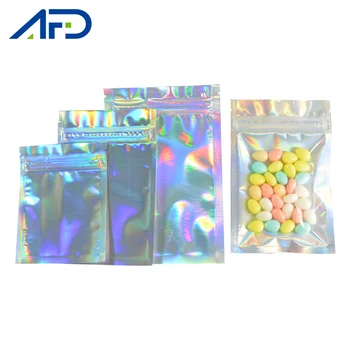 

100 Pieces Reusable Flat Zip Lock Bags Food Grade Clear Holographic Laser Mini Aluminum Foil Zip Lock Storage Bags