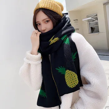 

Pineapple Female Scarf Autumn Winter Student Stripe Girl All-match Knitting Long Section Thicken Warm Wool Women Towel