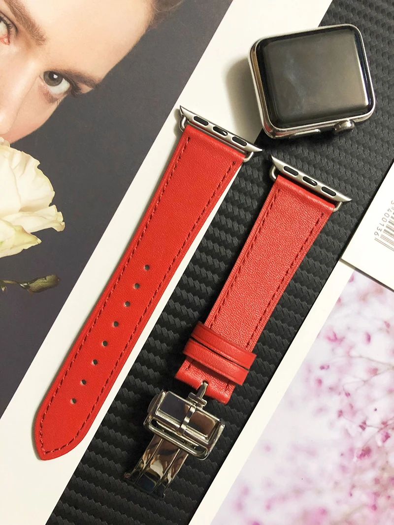 Leather Band Strap For apple watch 5 4 3 2 1 Sport loop Deployment Buckle bracelet 5