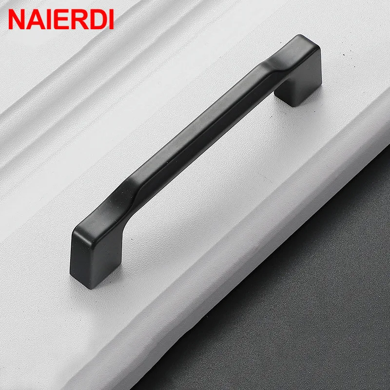 NAIERDI американский стиль SolidBlack ручки шкафа алюминиевого сплава кухонный шкаф ручки для выдвижных ящиков оборудование для обработки мебели