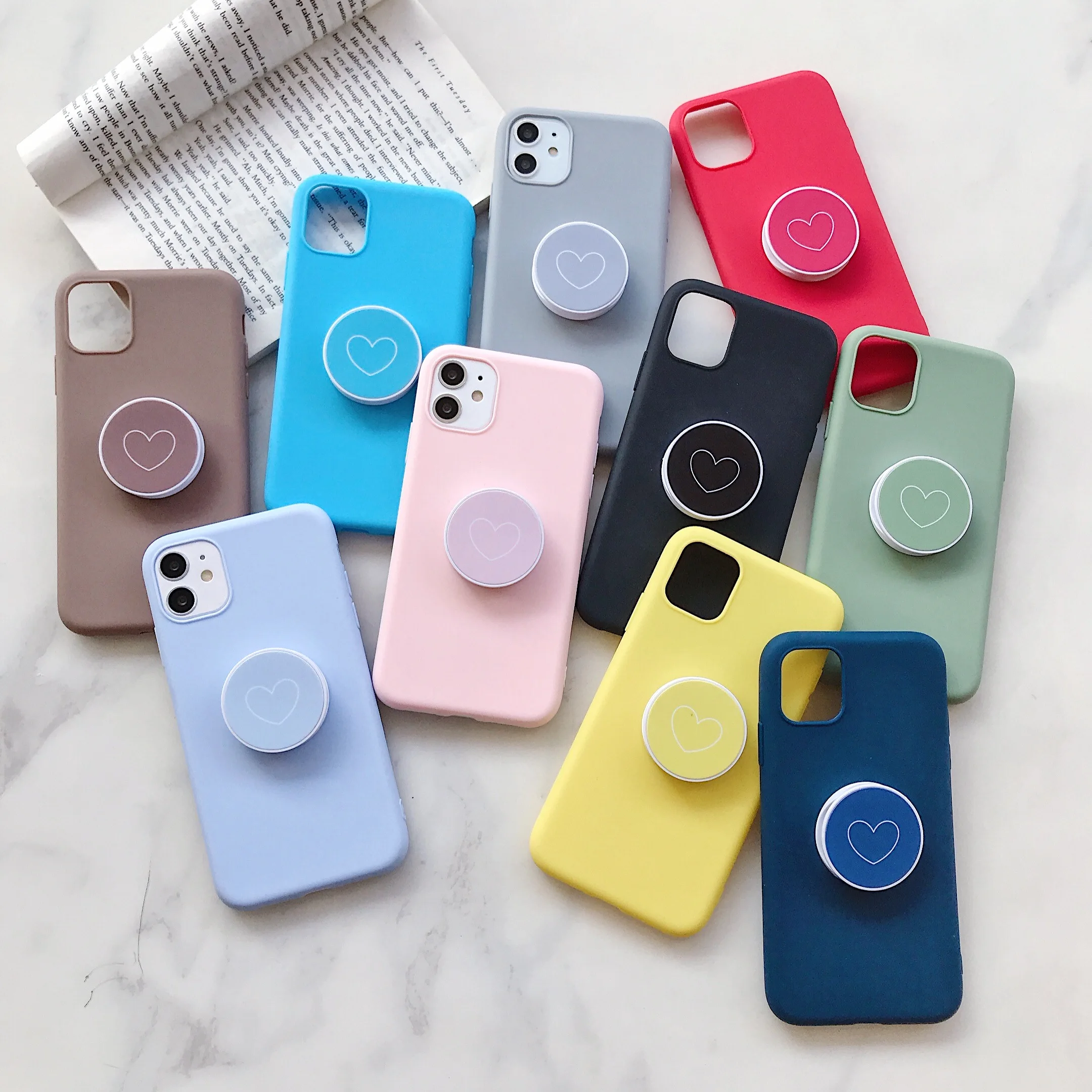 Простой матовый чехол для iPhone 11 Pro Max XR XS 6S 8 7 Plus силиконовый мягкий с держателем