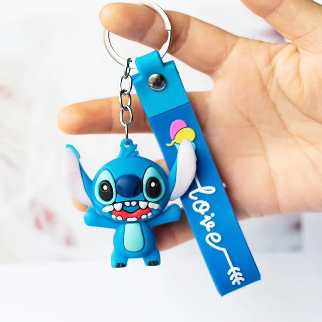 Disney Stitch Keychain Variety of Cartoon Lilo & Stitch Cute Doll Keyring Fashion Couple Bag Ornament Key Chain Car Pendant Gift Random letters