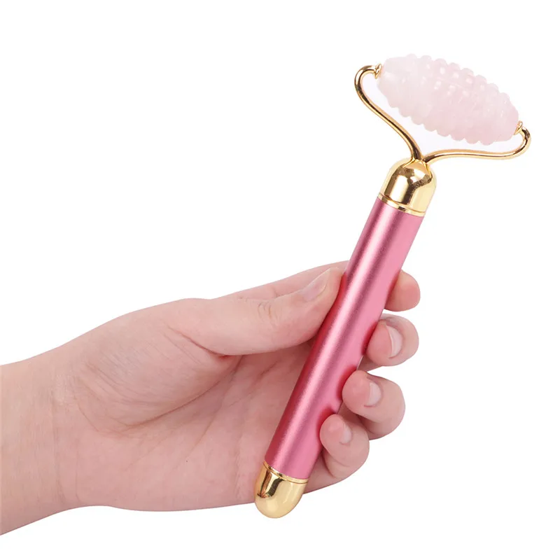 Розовый кварц роликовый массажер для похудения лица лифтинг инструмент натуральный нефрит массажный ролик для лица камень массаж кожи красота уход
