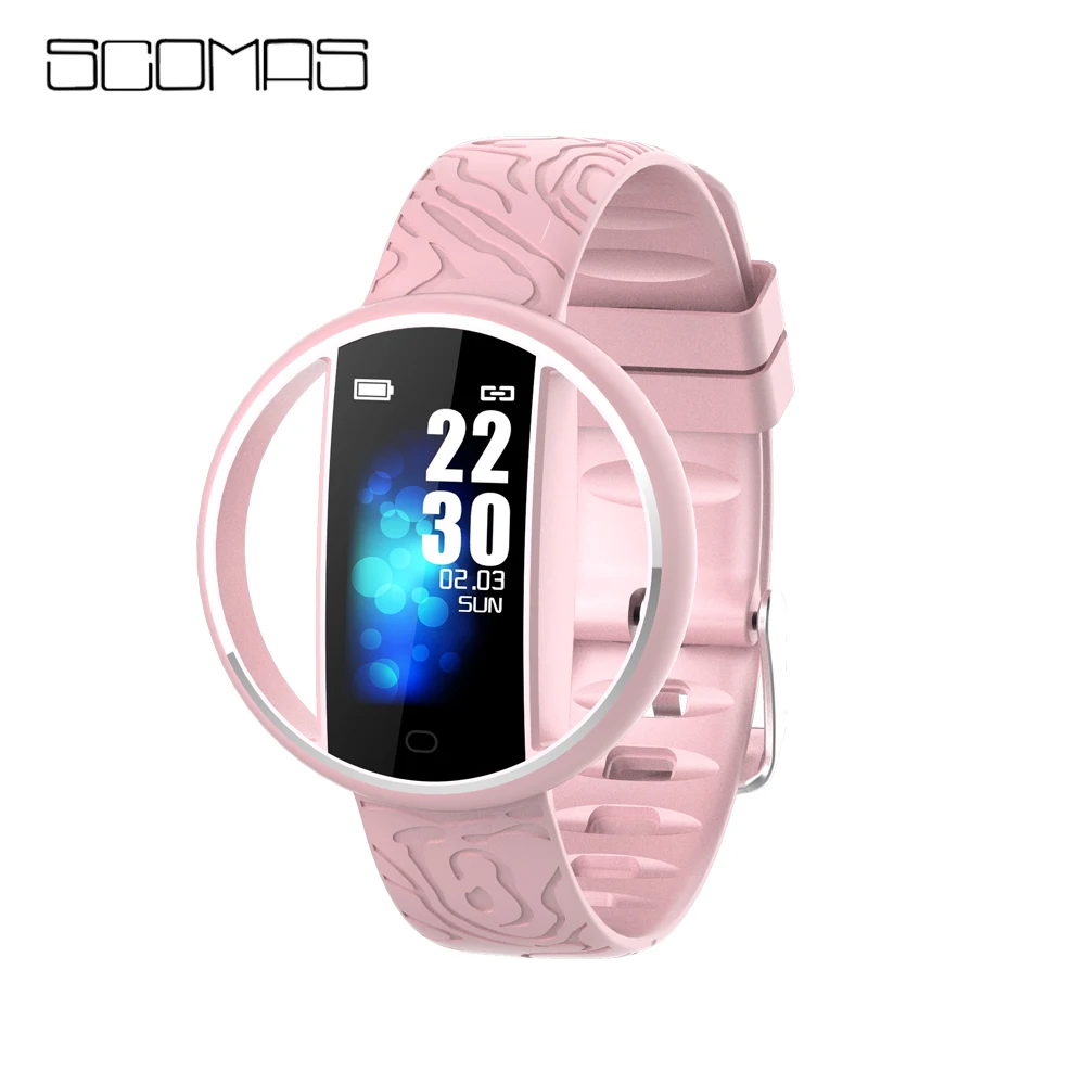 

SCOMAS E99 Smart watch men Bracelet real-time monitor heart rate & sleeping best Couple Fitness Tracker pink fit women