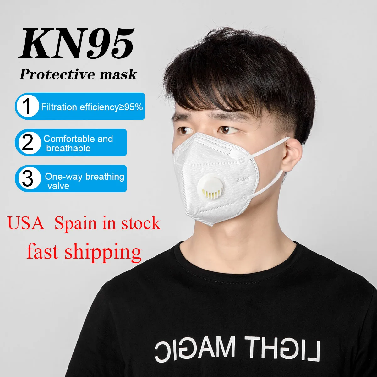 

10/20/50/100pcs KN95 Face Mask With Breathing Valve Respirator Face Mask Mouth Mask Dustproof Protection PM2.5 Mouth Mask