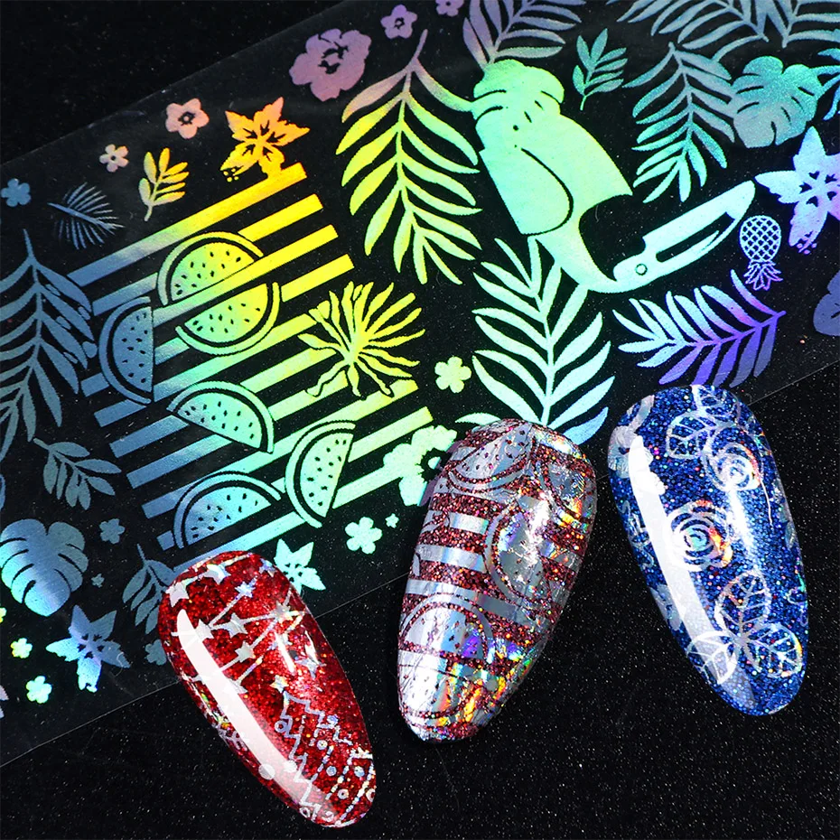 

10pcs Laser Clear White Foils Nail Transfer Wraps Flower Snowflake Dreamcatcher Polish Stickers Transfer Slider Manicure JI958-1
