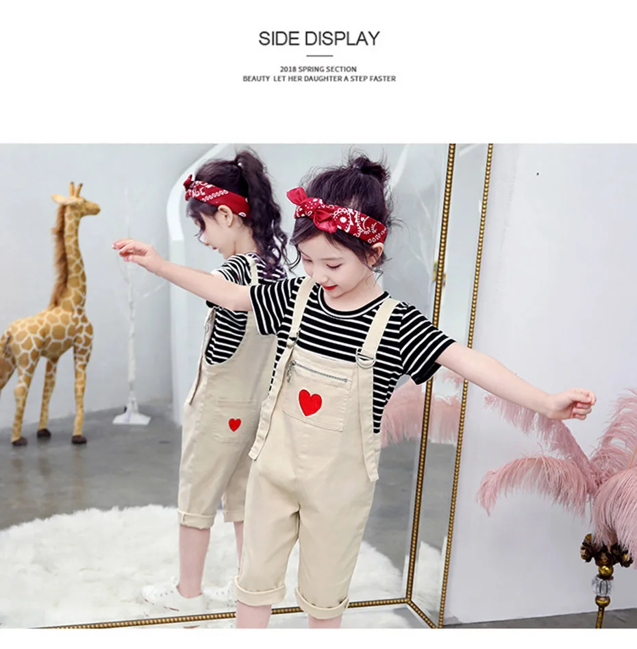 Комплект летней одежды для девочек, боди с сердечком+ рубашка в полоску, комплект из 2 предметов для девочек, летний костюм для подростков, для детей 6, 8, 10, 12, 13, 14 лет