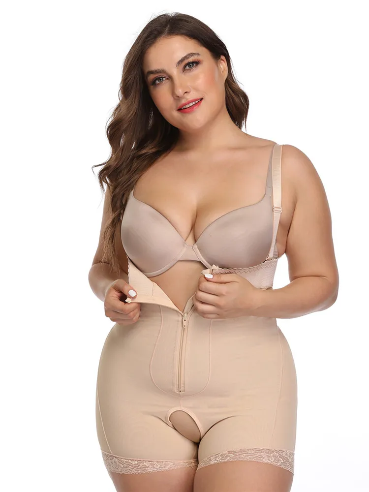 Women Open Crotch Underbust Corset Shapewear Bodysuit Tummy Slimming Sheath Control Pants Belly Corrective Underwear Beige S-6XL (5)