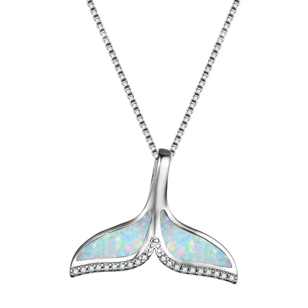 HAIMIS Popular Whale Tail Blue/White Fire Opal Silver Plated Pendant for Men and Women | Украшения и аксессуары